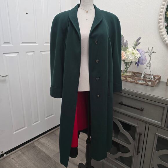 Vintage Wool Coat Forest Green Long 2 Classic Winter Minimalist Old Money Preppy - Picture 6 of 12